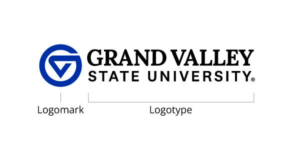 Primary logo with logomark, logotype, and brand tagline components called out